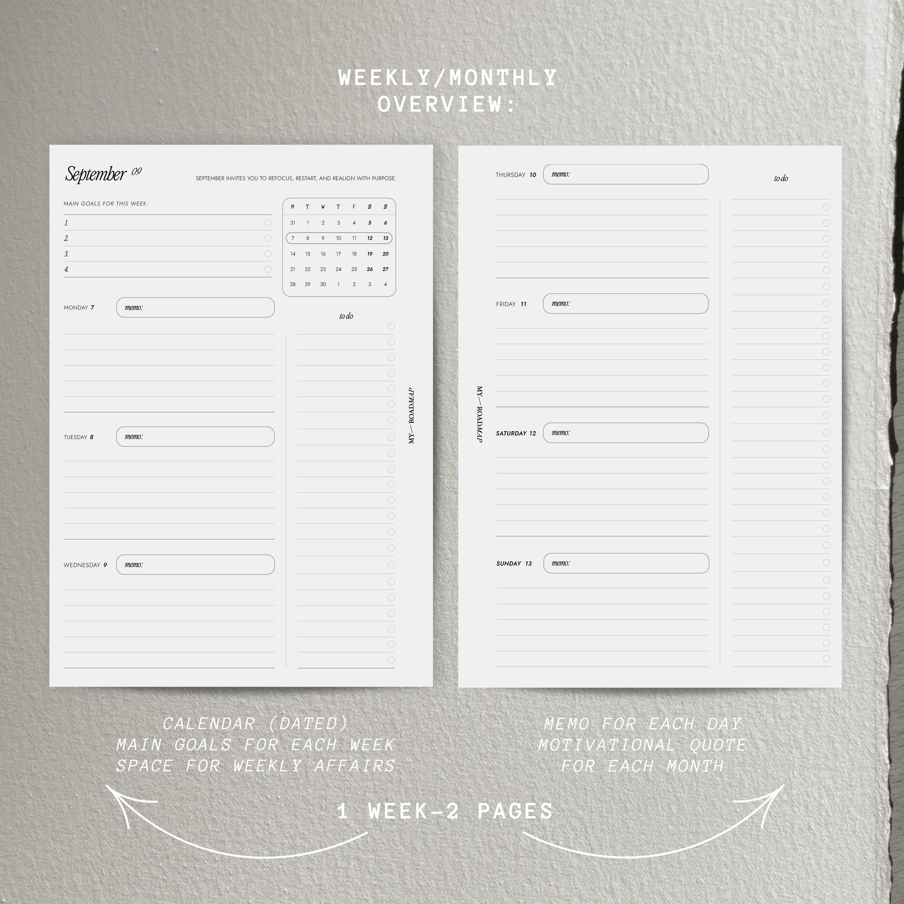 Datierte Kalendereinlagen 2026 (108 Seiten für 52 Wochen) + Dashboard Kalender