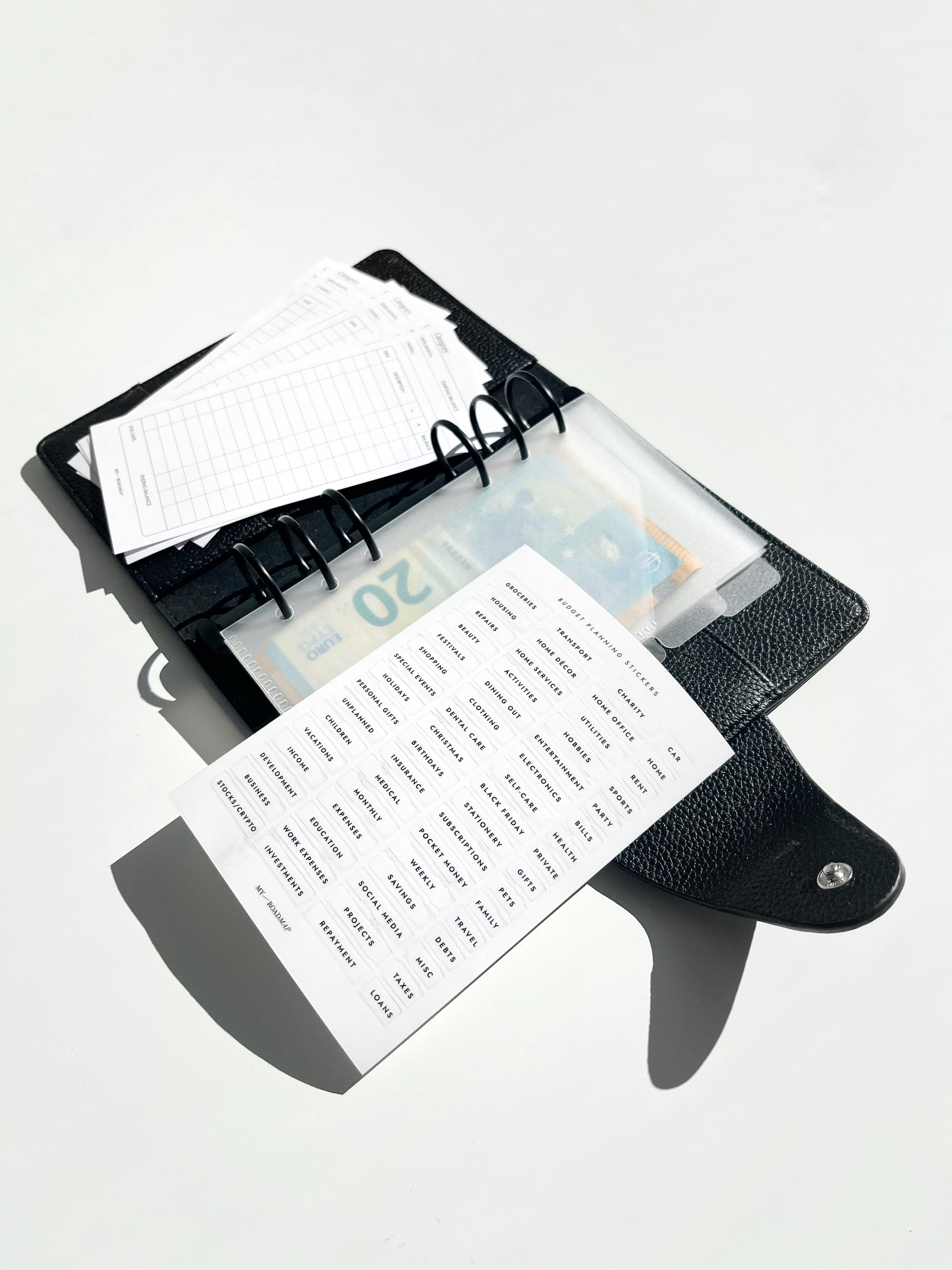 Budget envelope-set for financial planning + Sickers for the tabs + 6 Tracker inserts
