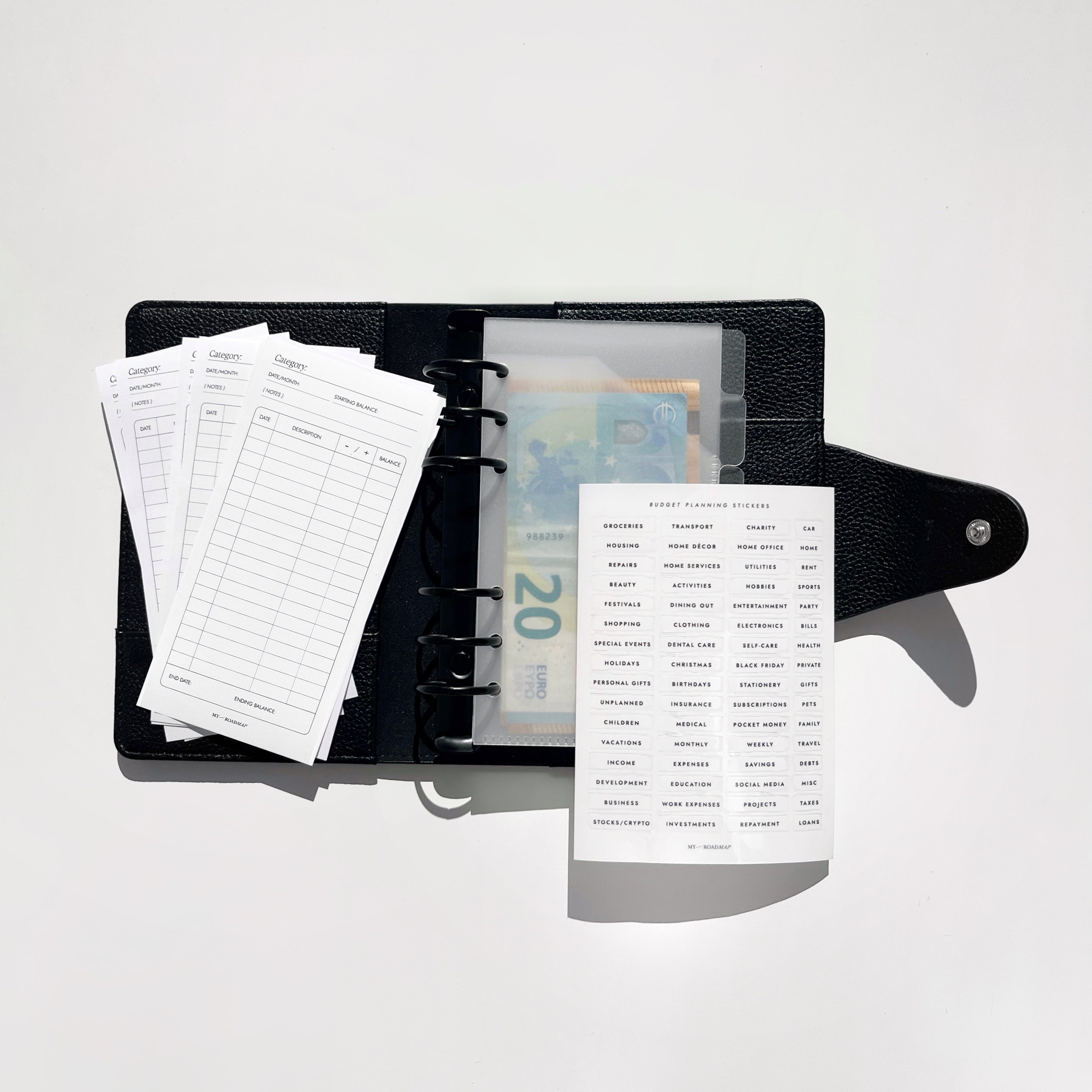 Budget envelope-set for financial planning + Sickers for the tabs + 6 Tracker inserts