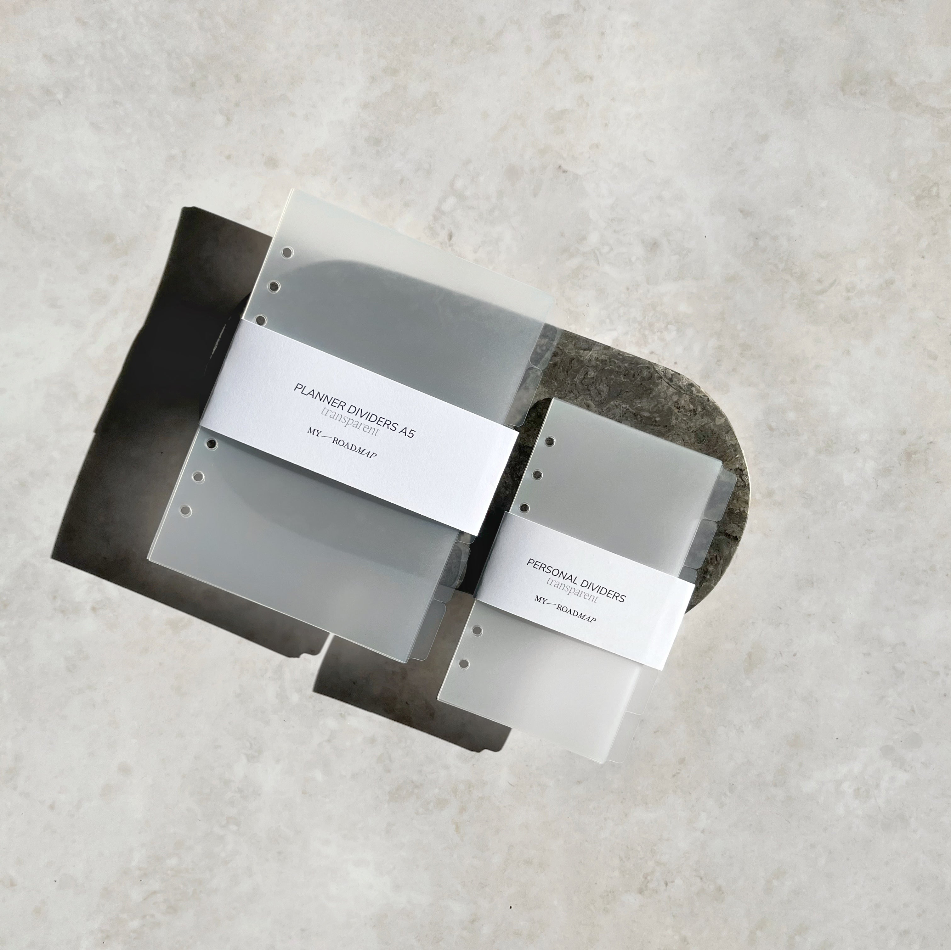 Transparent/frosted dividers with side tabs