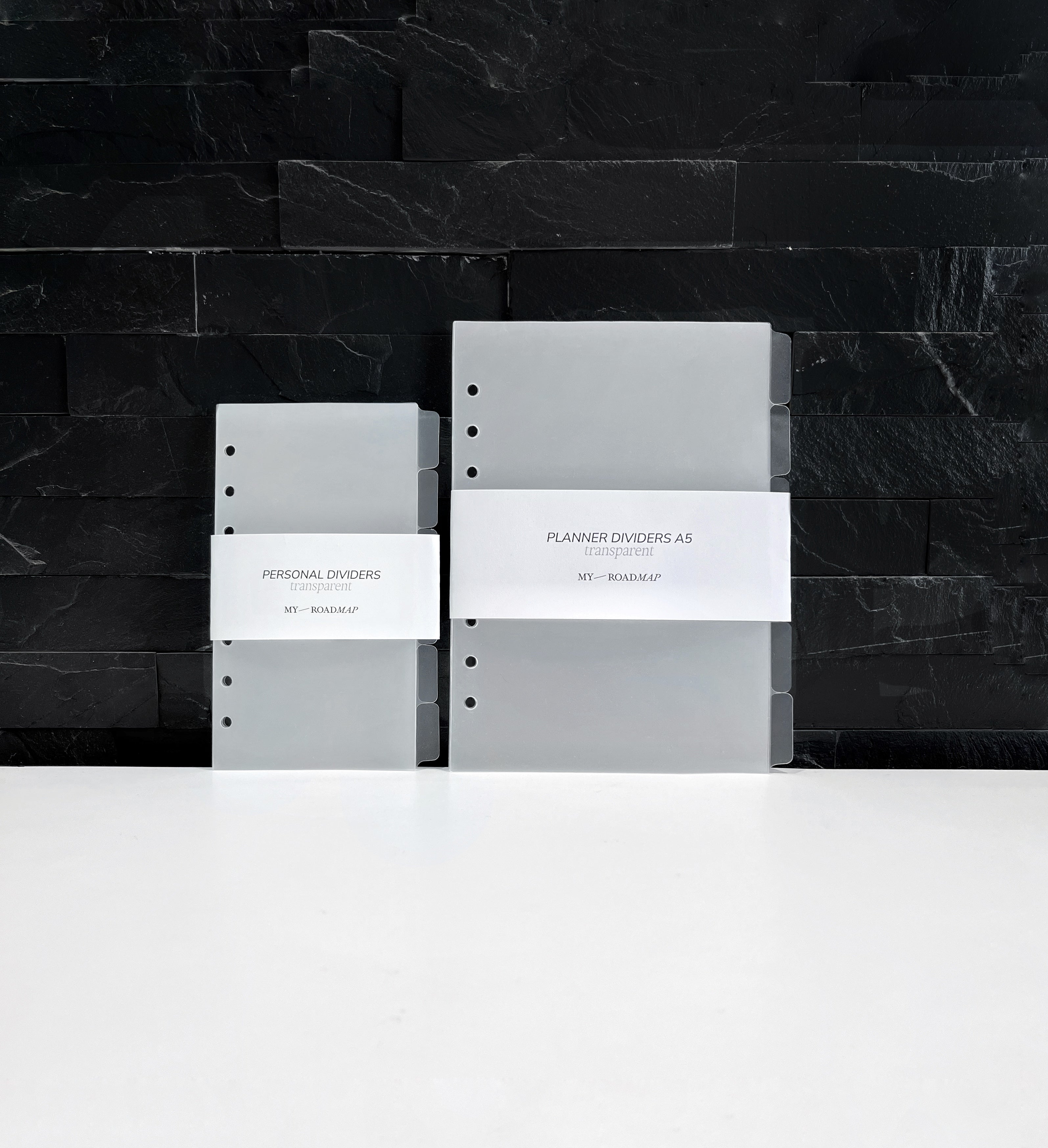Transparent/frosted dividers with side tabs