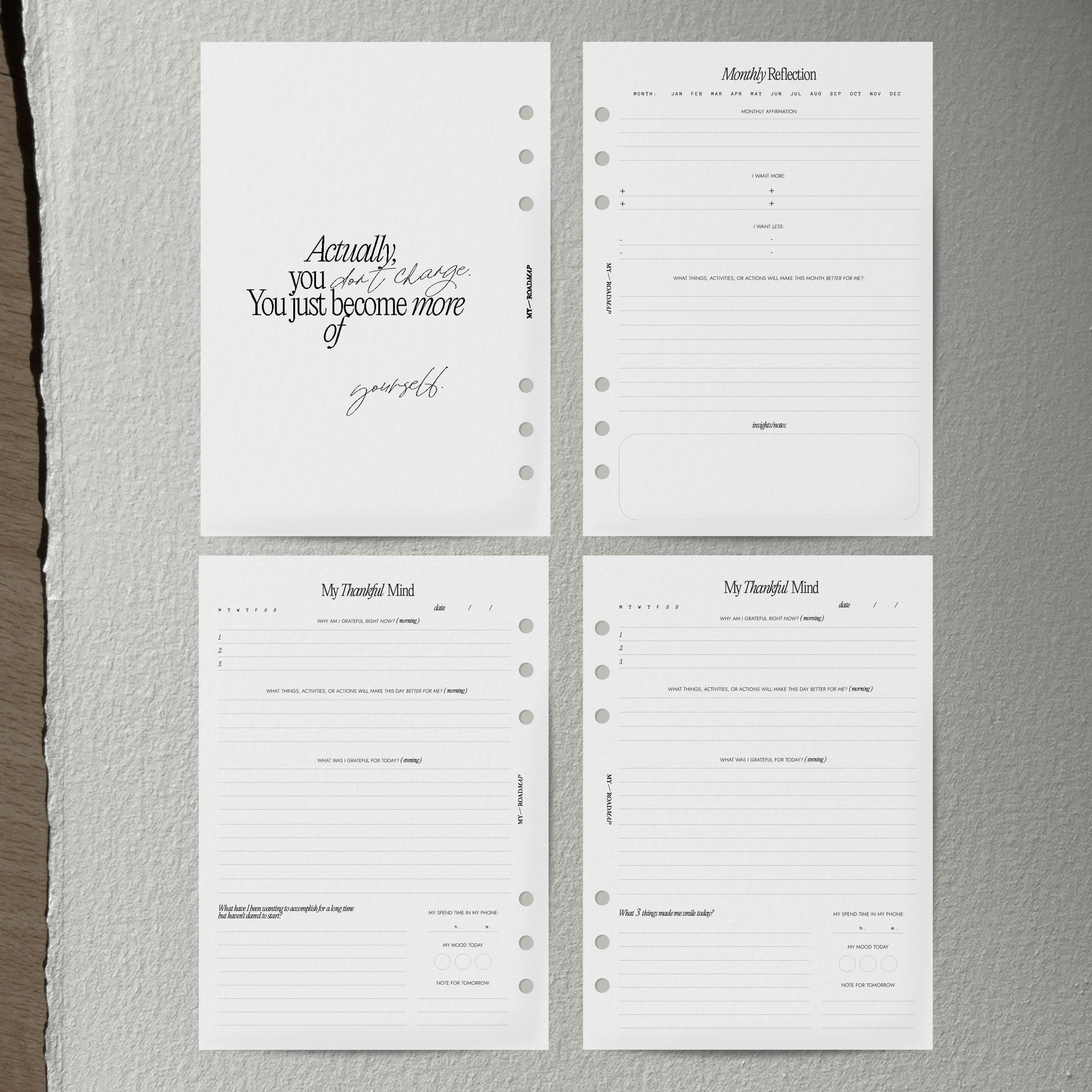 Gratitude & Reflection Journal Inserts