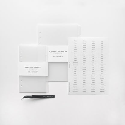 Dividers A5/Personal frosted+Stickers transparent (black print)+Tweezer