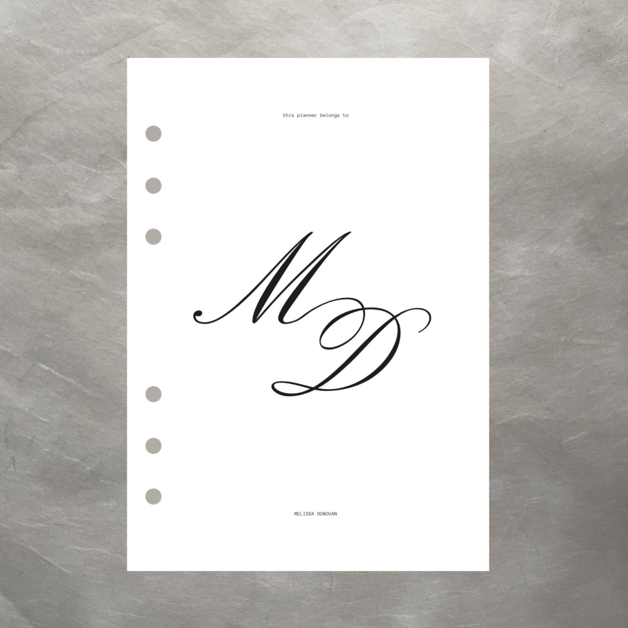 Personalisierter Monogram-Dashboard Weißes Papier