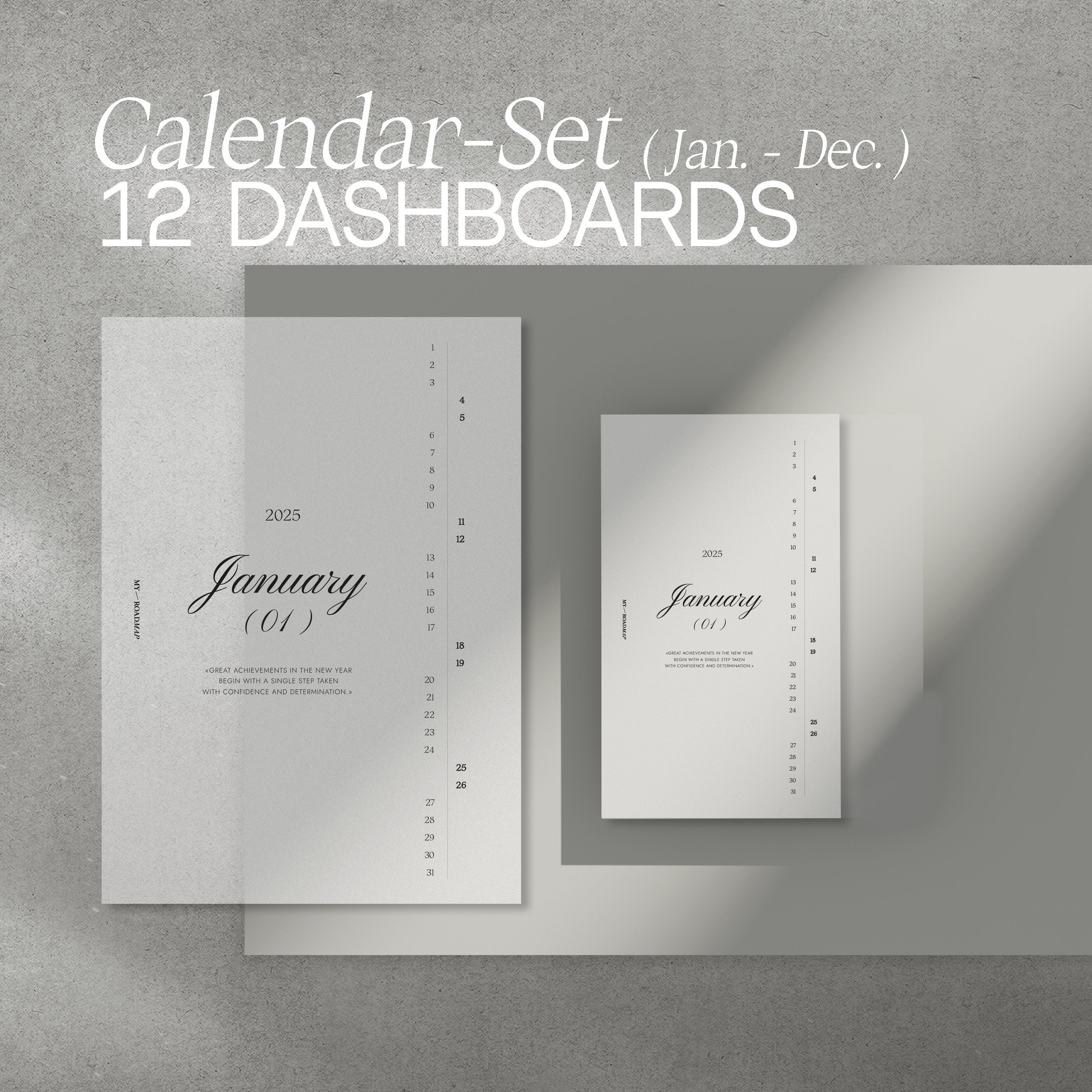 Calendar Set 2025 | 12 Dashboards | Monthly calendar